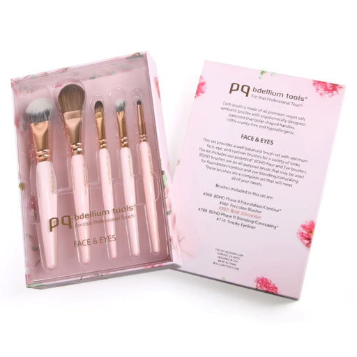 Bdellium Pink Golden Triangle Face & Eye Set packaging with brushes