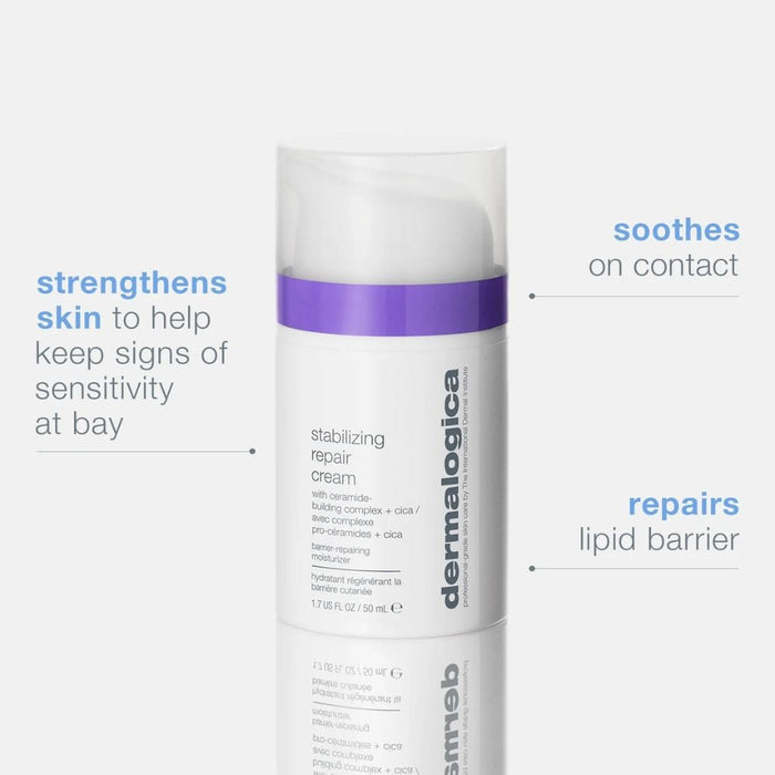 Stabilizing repair cream with info text about product