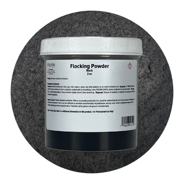 Flocking Powder Black 2oz container with color swatch behind