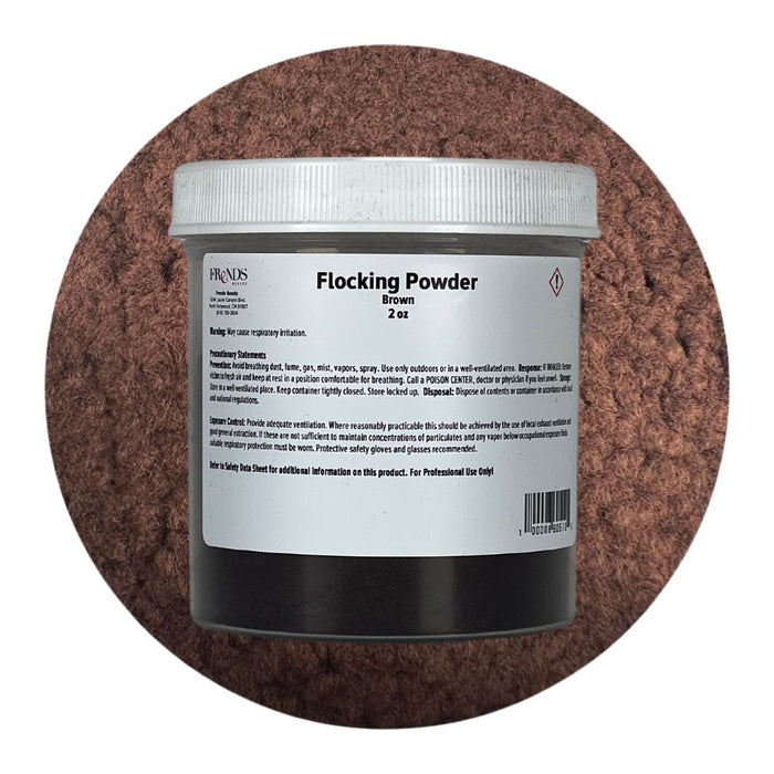 Flocking Powder Brown 2oz container with color swatch behind