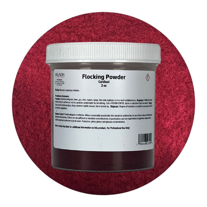 Flocking Powder Cardinal 2oz container with color swatch behind