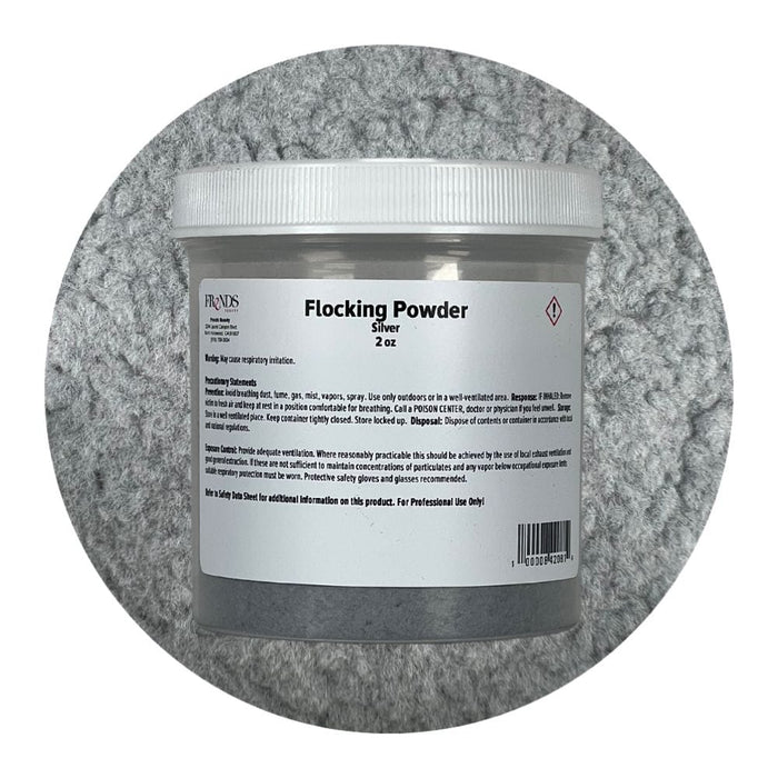 Flocking Powder Silver 2oz container with color swatch behind