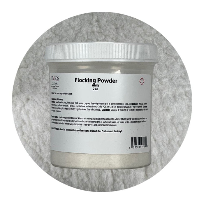 Flocking Powder White 2oz container with color swatch behind