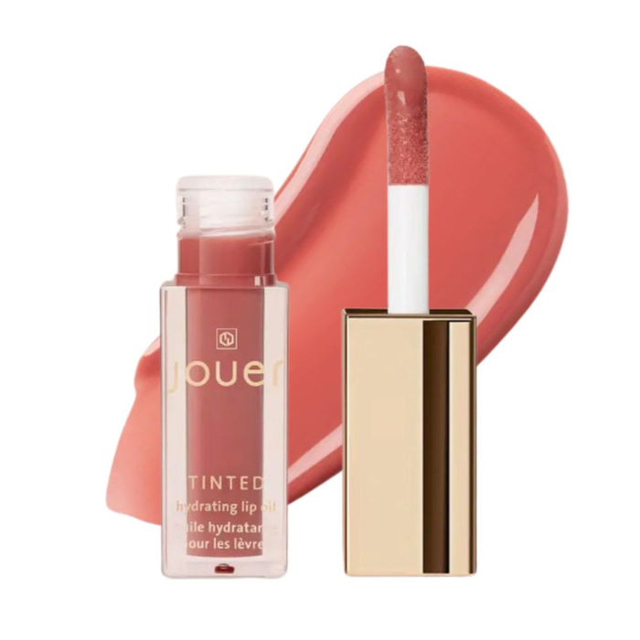Tinted Lip Oil in Bare Rose sheer rosy pink swatch behind 
