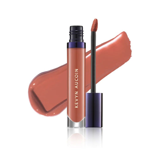 Kevin Aucoin Velvet Lip Paint Enchanting with swatch behind 