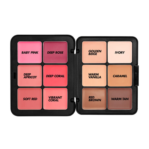 Make Up For Ever HD Skin Face Essentials Palette showing all shades with shade names on them