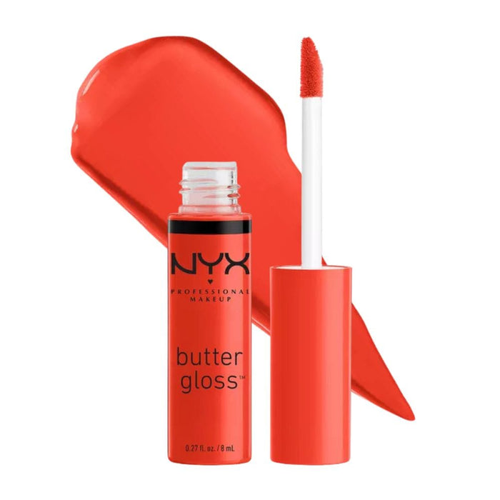 NYX Butter Gloss Orangesicle with swatch behind product