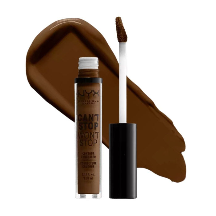 Nyx Can't Stop Won't Stop Contour Concealer 22.3 Walnut with swatch behind product