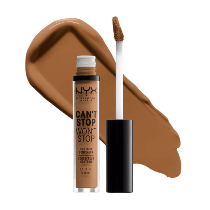 Nyx Can't Stop Won't Stop Contour Concealer 15.9 Warm Honey with swatch behind product