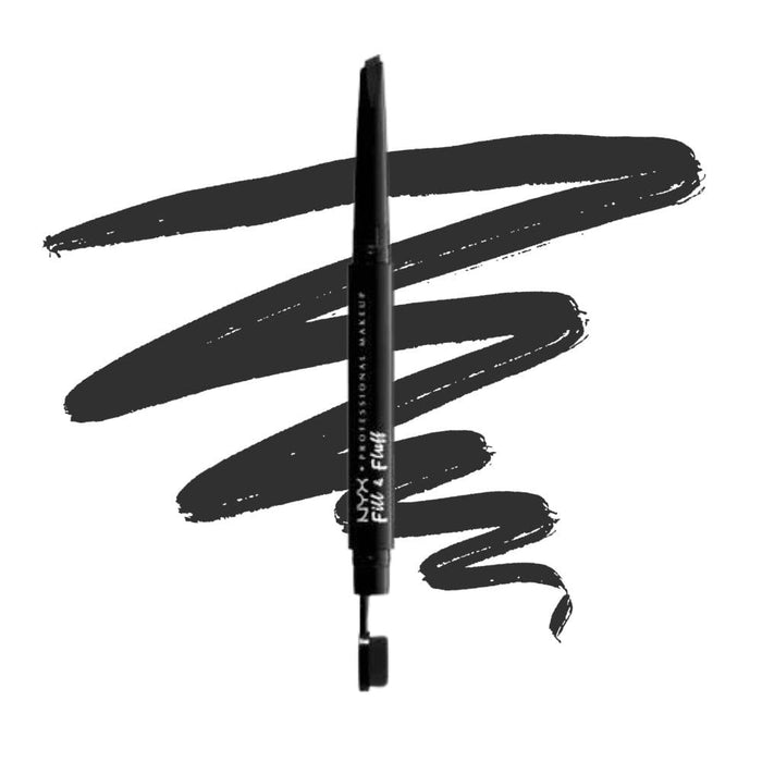 Nyx Fill & Fluff Eyebrow Pomade Pencil black with swatch behind product