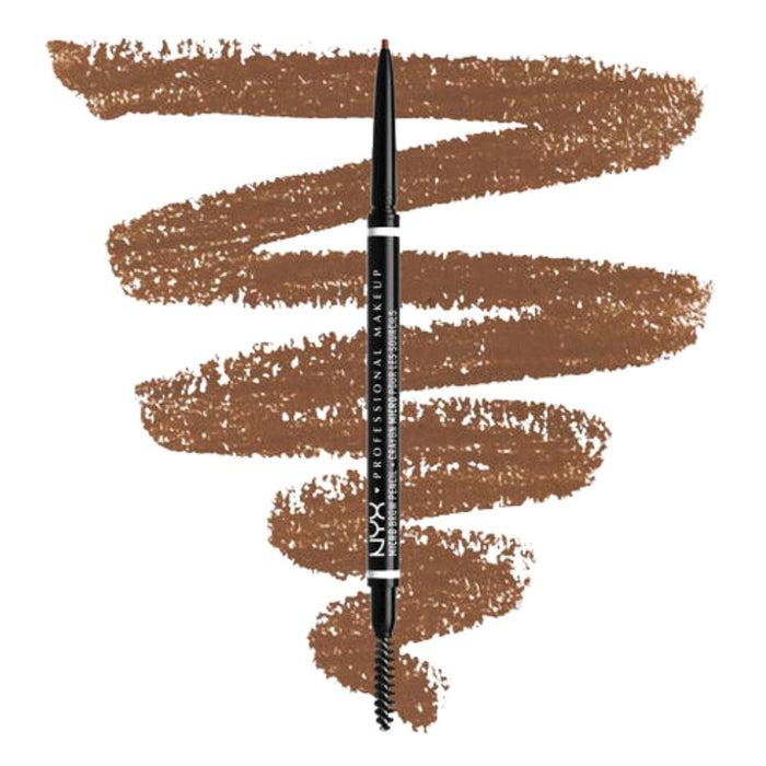 NYX Micro Brow Pencil auburn with swatch behind product
