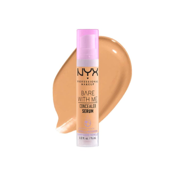 NYX Bare With Me Concealer Serum Tan with swatch behind product