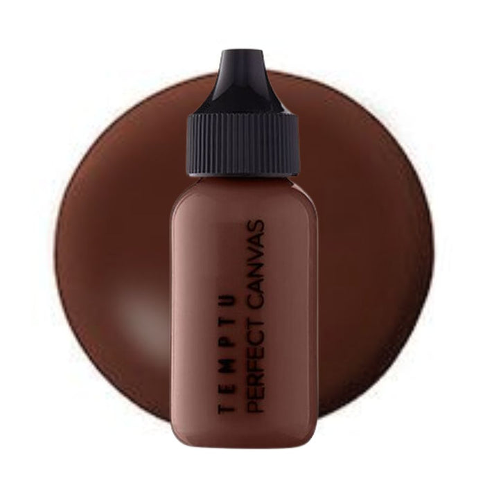 Temptu Perfect Canvas Hydra Lock Airbrush Foundation 1oz bottle 18NC Cocoa with swatch behind