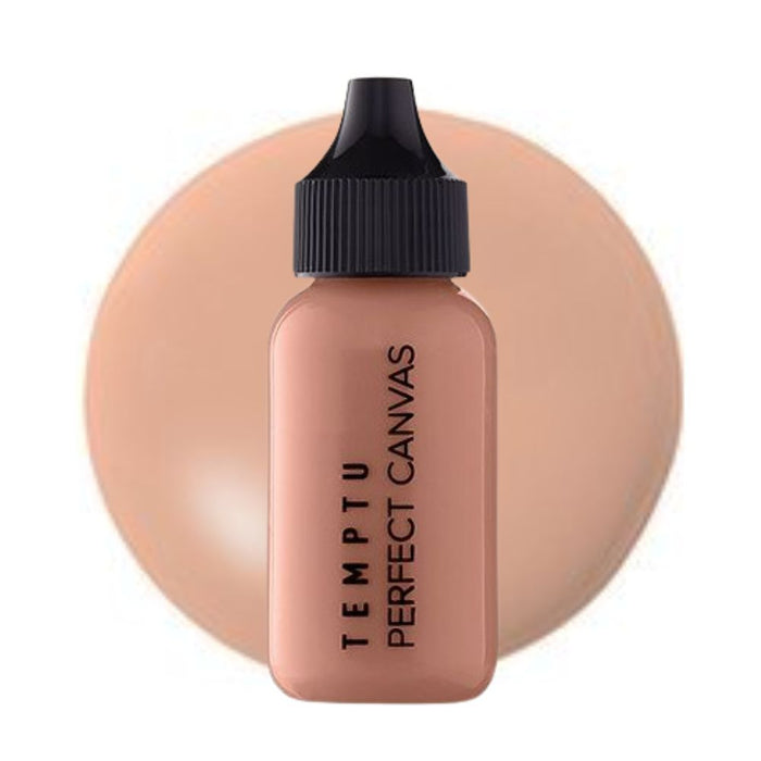 Temptu Perfect Canvas Hydra Lock Airbrush Foundation 1oz bottle 5.5 Rose Beith with swatch behind
