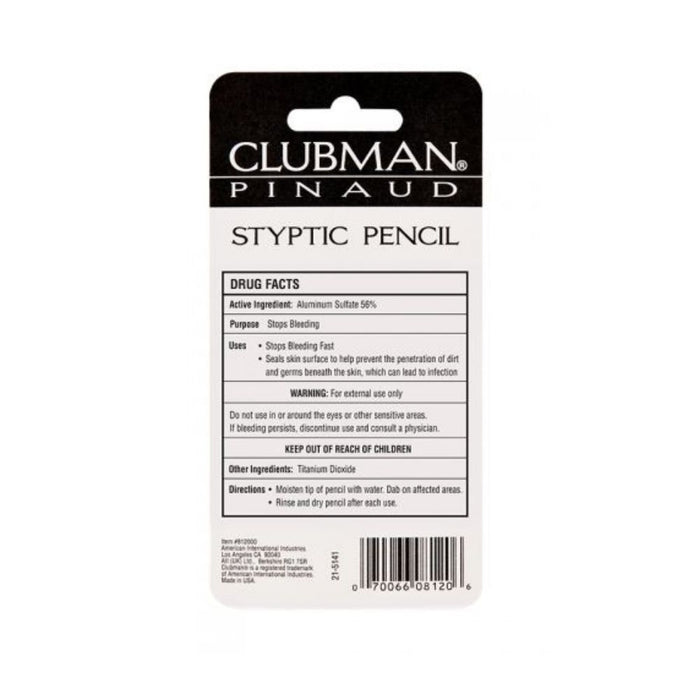 Clubman Pinaud Styptic Pencil .33oz Travel Size  Rear 