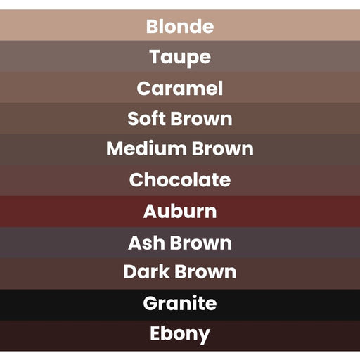 Dipbrow Gel Color chart with names of colors