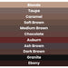 Dipbrow Gel Color chart with names of colors