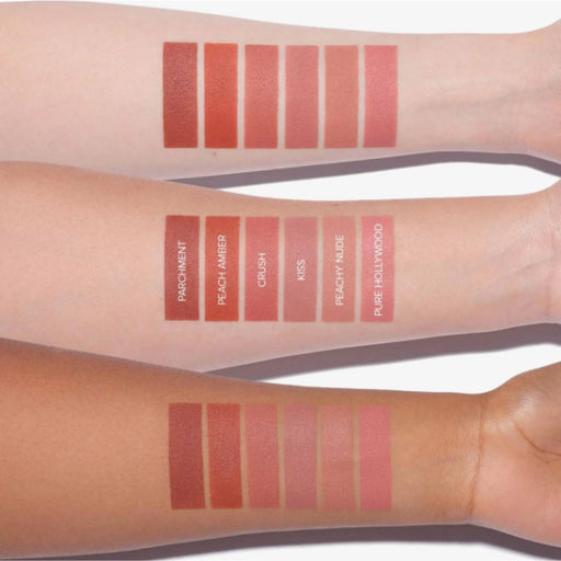 Anastasia Beverly Hills Lip Velvet arm swatchtes on 3 different skin toned arms with names of shades