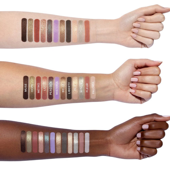 Anastasia Beverly Hills Nouveau Eyeshadow Palette swatches on different skin tones – light, medium, dark