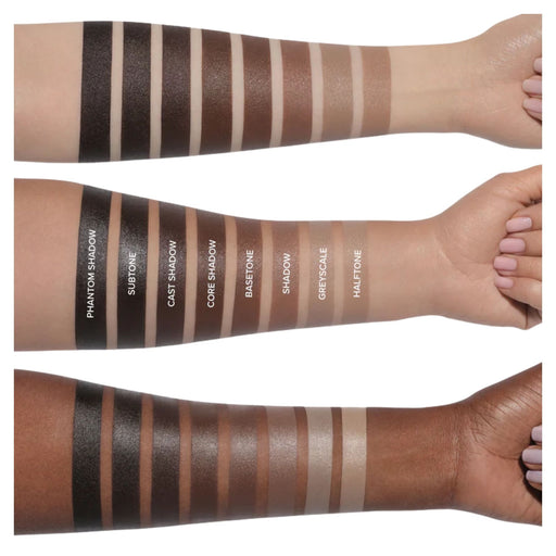 Anastasia Beverly Hills Smooth Blur Contour Stick swatches on the arms of light, medium and dark skin tones. 