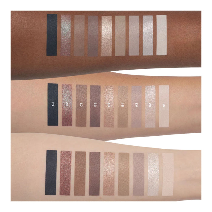 Anastasia Beverly Hills Haze Mini Eyeshadow Palette shades swatched on light, medium and dark skin tones