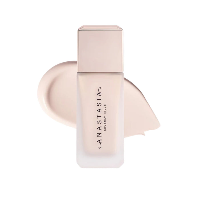 Anastasia Beverly Hills Impeccable Blurring Second-Skin Matte Foundation Bottle 000N with swatch behind
