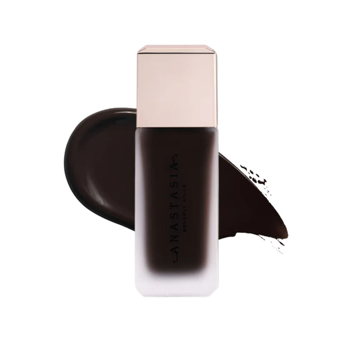 Anastasia Beverly Hills Impeccable Blurring Second-Skin Matte Foundation Bottle 10.5N with swatch behind