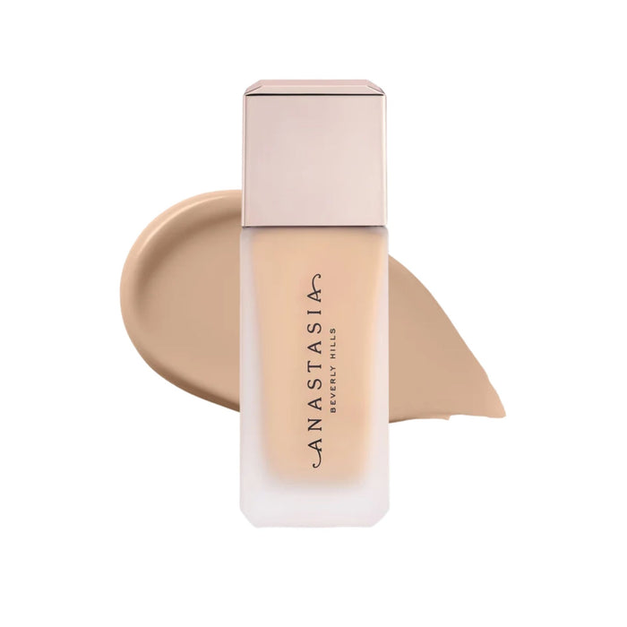 Anastasia Beverly Hills Impeccable Blurring Second-Skin Matte Foundation Bottle 2WO with swatch behind