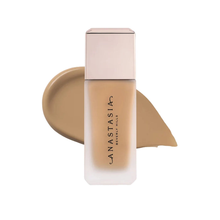 Anastasia Beverly Hills Impeccable Blurring Second-Skin Matte Foundation Bottle 4O with swatch behind