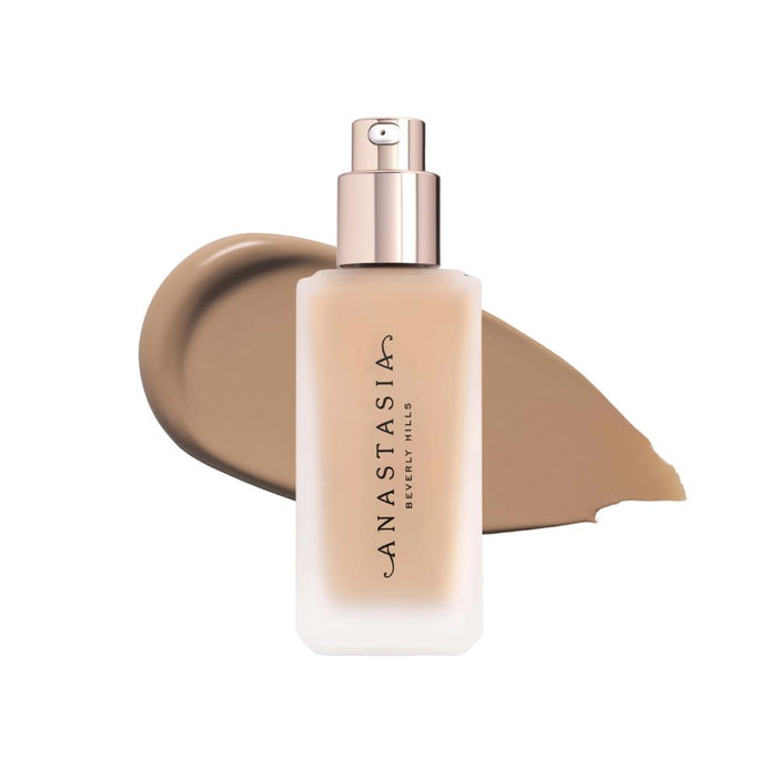 Anastasia Beverly Hills Impeccable Blurring Second-Skin Matte Foundation Bottle 3N with swatch behind