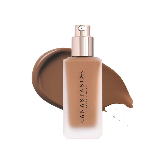 Anastasia Beverly Hills Impeccable Blurring Second-Skin Matte Foundation Bottle 6W with swatch behind