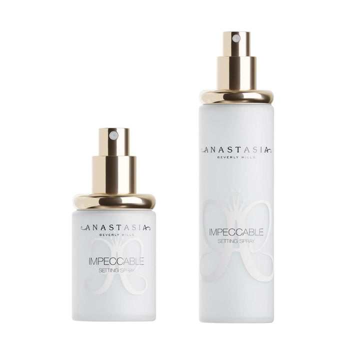 Anastasia Beverly Hills Impeccable 24HR Blurring Matte Setting Spray, both sizes available next to each other