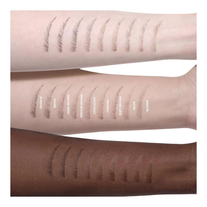 Anastasia Beverly Hills MicroStroke Brow Pens swatched on 3 different skin tones with shade names