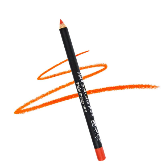 Ben Nye MagiColor Creme Pencil MC-11 Bright Orange with swatch behind it