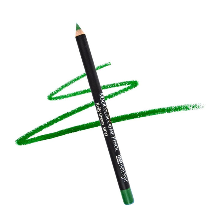Ben Nye MagiColor Creme Pencil MC-23 Kelly Green with swatch behind it