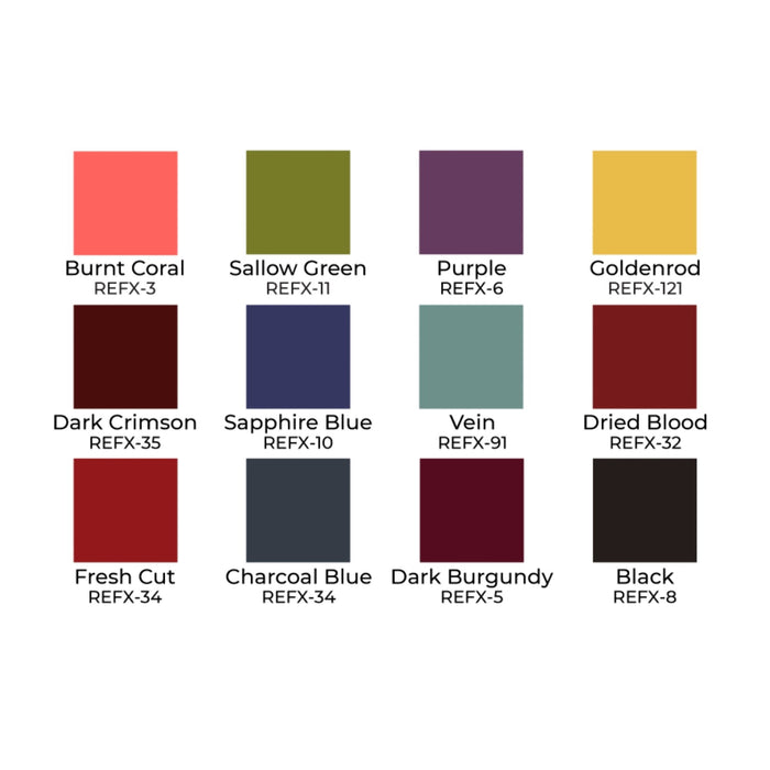 Ben Nye Essential FX Palette STP-41 colors with names and reference codes under each swatch