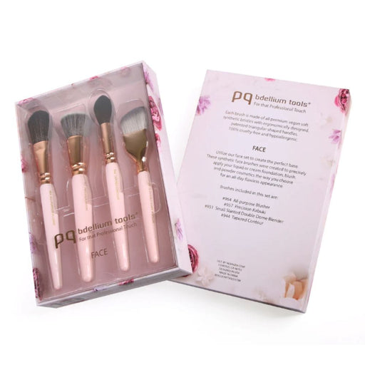 Bdellium Pink Golden Triangle Face Set packaging with brushes