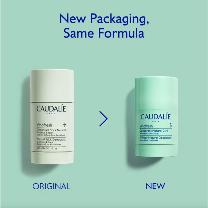 Caudalie vinofresh 24-hr Natural Deodorant - showing old and new packaging