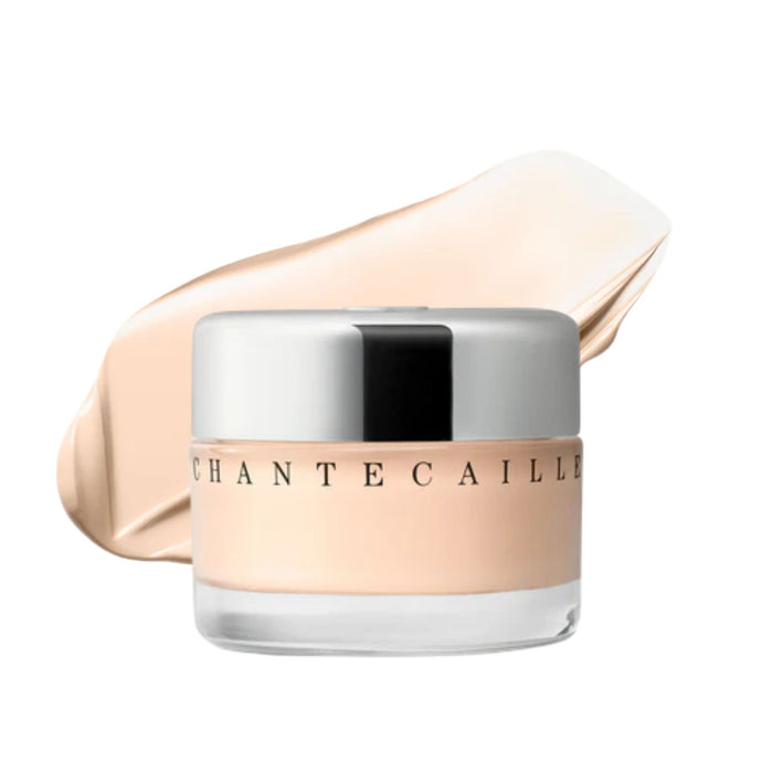 Chantecaille Future Skin Gel Foundation Alabaster 1oz jar with swatch behind