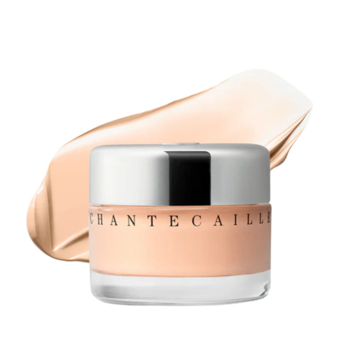 Chantecaille Future Skin Gel Foundation Ivory 1oz jar with swatch behind