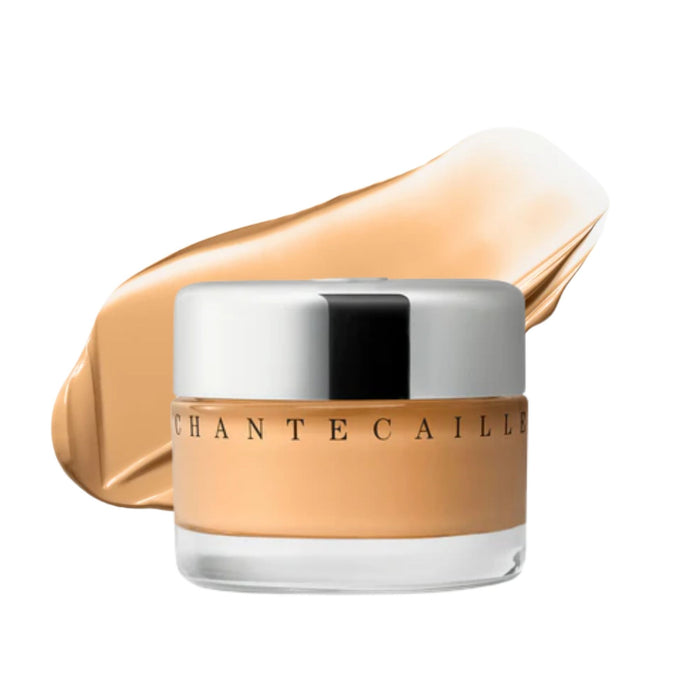 Chantecaille Future Skin Gel Foundation Shea 1oz jar with swatch behind