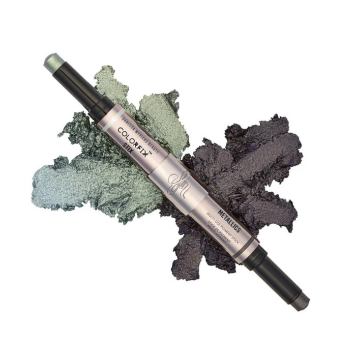 Danessa Myricks Colorfix Stix Foil and Metallics with swatches behind product