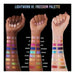 Danessa Myricks Lightwork Volume VI Freedom Palette swatches on 3 different skin tones dark/med/light