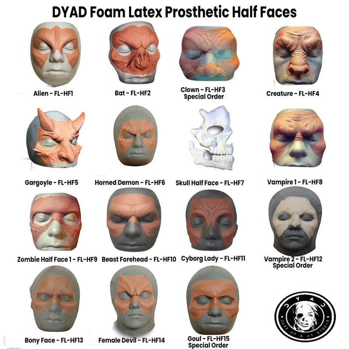 DYAD Foam Latex Prosthetic Half Faces