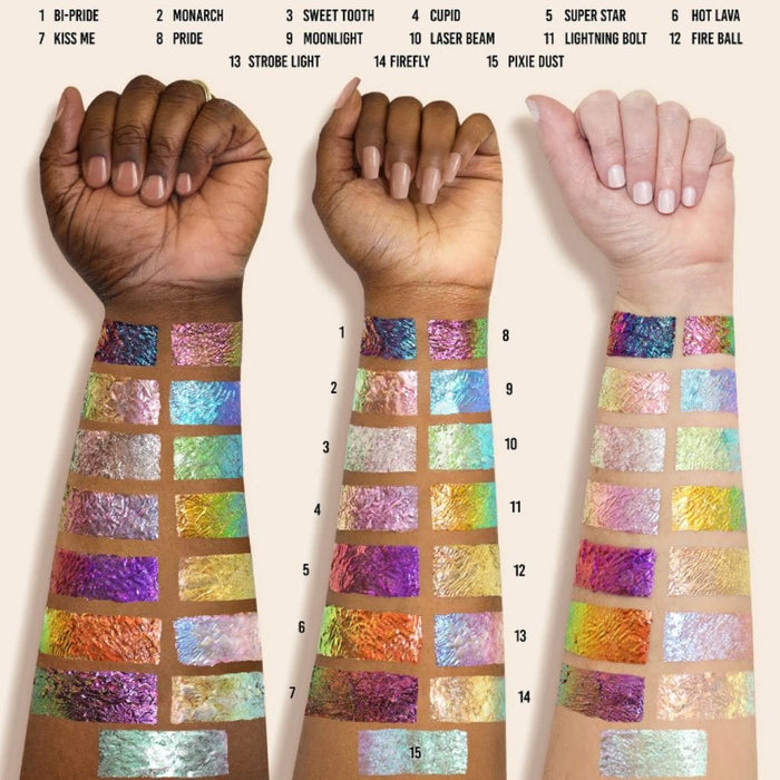 Infinite Chrome Flakes Color Swatches on 3 Different arm shades