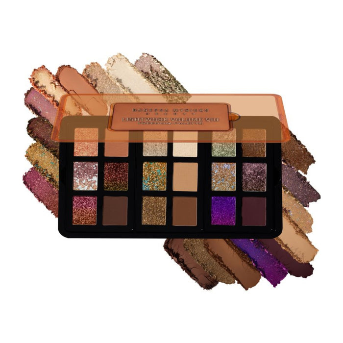 Danessa Myricks Lightwork VIII Freedom Palette open with swatches behind.