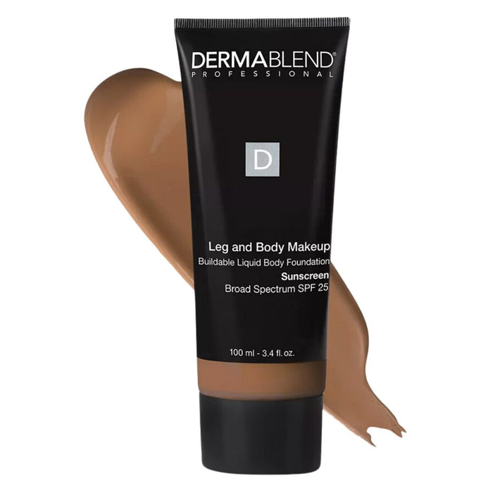 Dermablend Leg And Body Makeup 3.4oz Tan Golden 65N with swatch behind