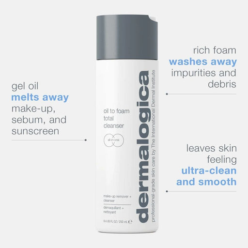 Dermalogica Oil to Foam Total Cleanser bottle with info about product