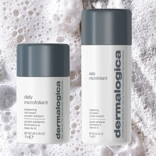 Dermalogica Daily Microfoliant .45oz and 2.6oz with product stylized behind