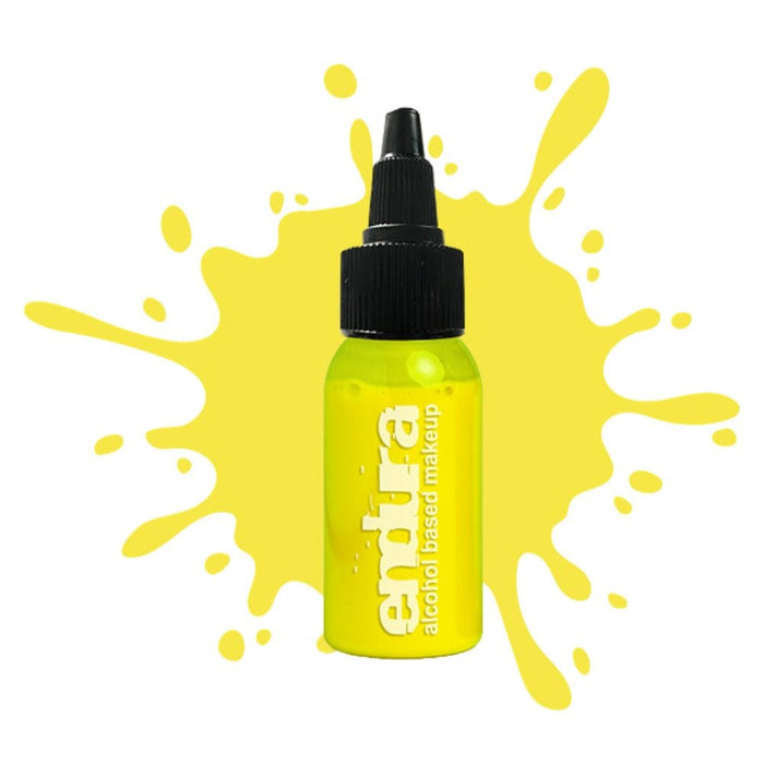 European Body Art Endura Bright Yellow 1oz bottle with swatch behind